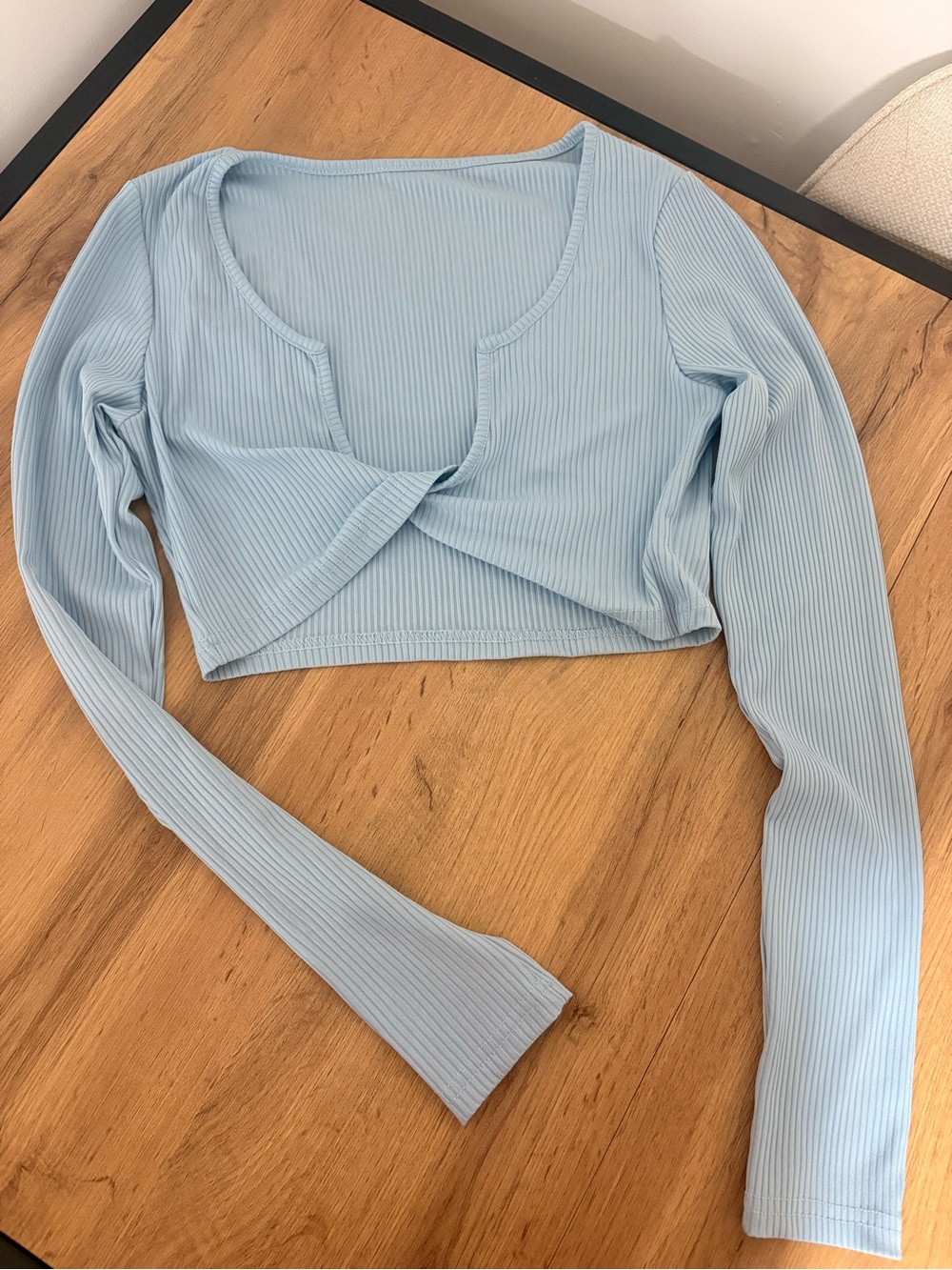 SHEIN Light Blue Ribbed Long-Sleeve Crop Top - Women's